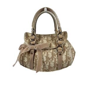 Dior 2005 Beige Diorissimo Monogram Canvas Mini Romantique Velvet Bow Top Handle